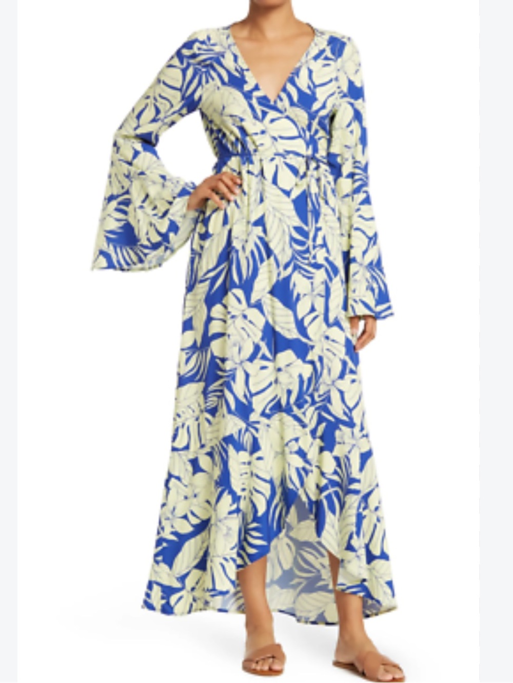 Maaji Blue & Cream Botanical Wrap Maxi Dress Large